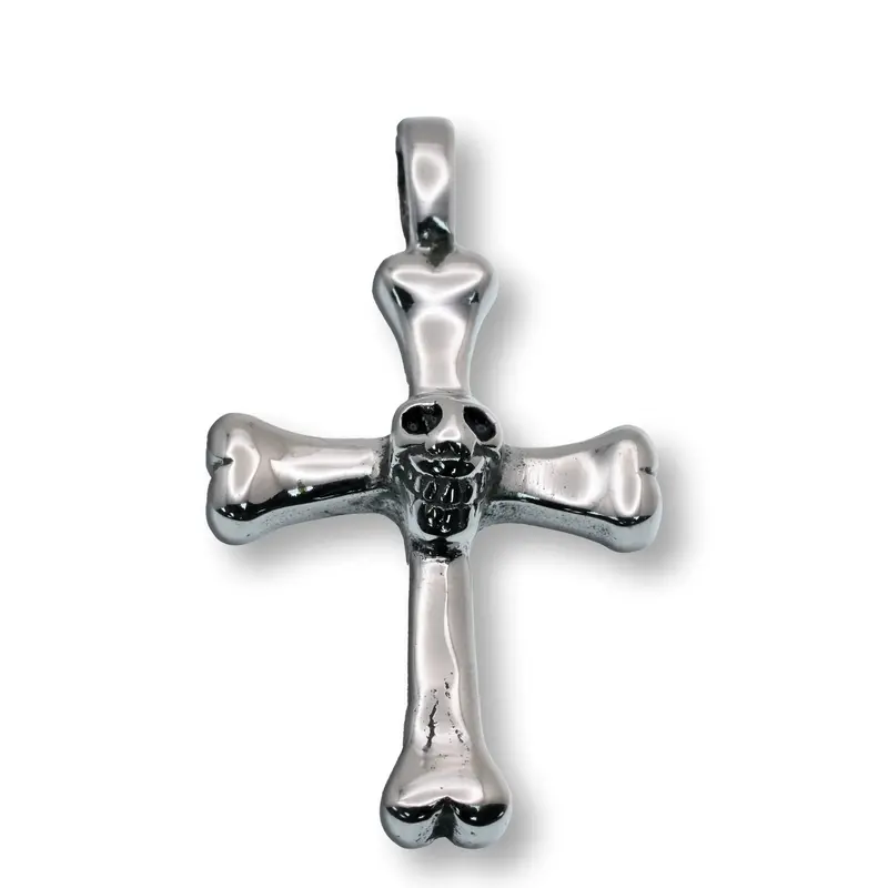 Skull-And-Bone Cross Pendant, Rhodium-Plated Stainless Steel – 22.8Mm × 41.1Mm 1