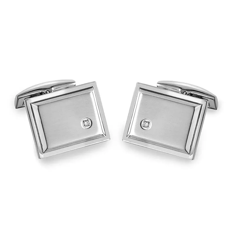 Stainless Steel Rhodium-Plated Square Cufflink With Pavé Cz – 16X20Mm Sparkling Whale Back 1
