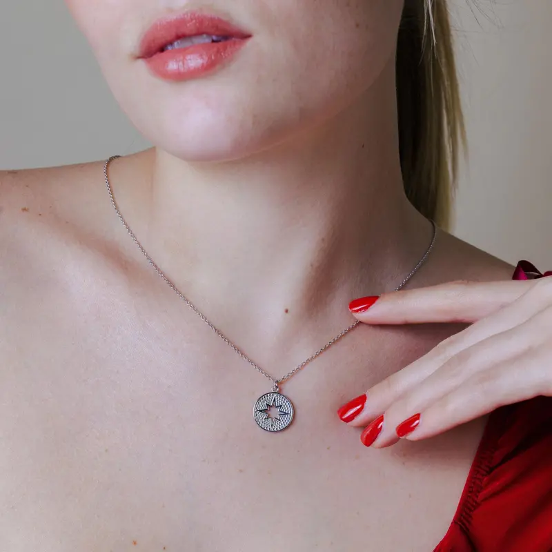 Star-Shaped Cutout Disc Necklace In Rhodium-Plated Sterling Silver - Sop00156 1