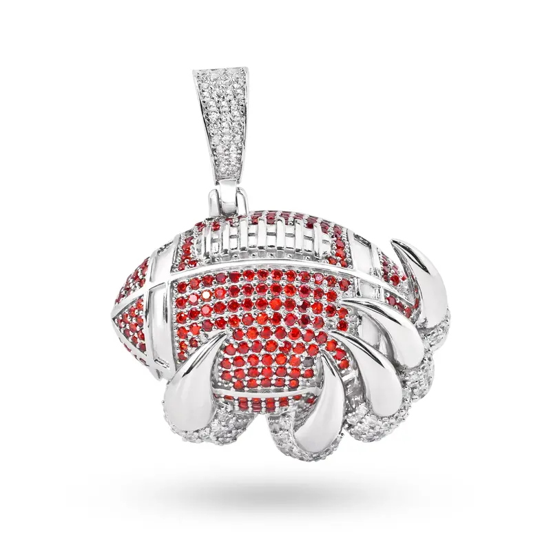 Sterling Silver Football Pendant With Clear And Orange Cubic Zirconia – Rhodium-Plated Claw Setting 1