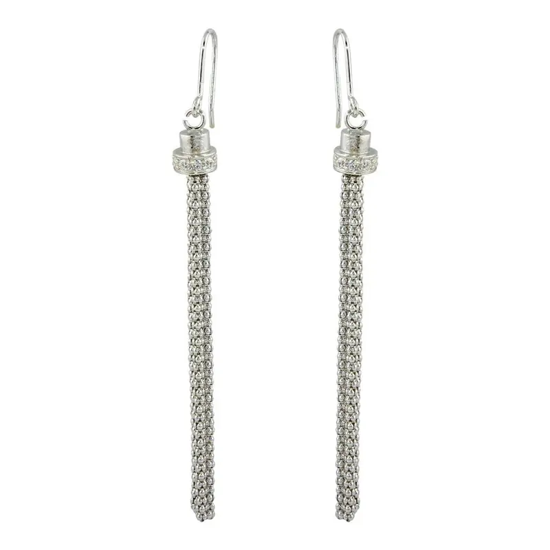 Tassel Drop Earrings With Clear Cz Stones – 925 Sterling Silver 1