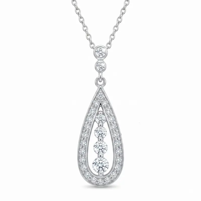 Teardrop-Shaped Cz Dangle Pendant Necklace In Rhodium-Plated Sterling Silver 1