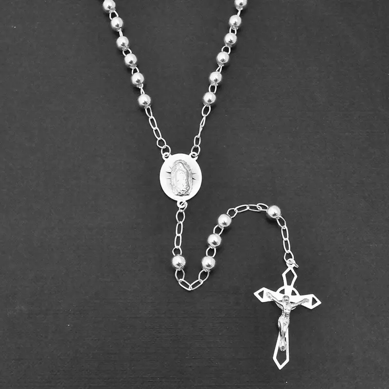Traditional 925 Sterling Silver Crucifix Rosary Necklace With 5Mm Beads – Ros18-5Mm-Cr 1
