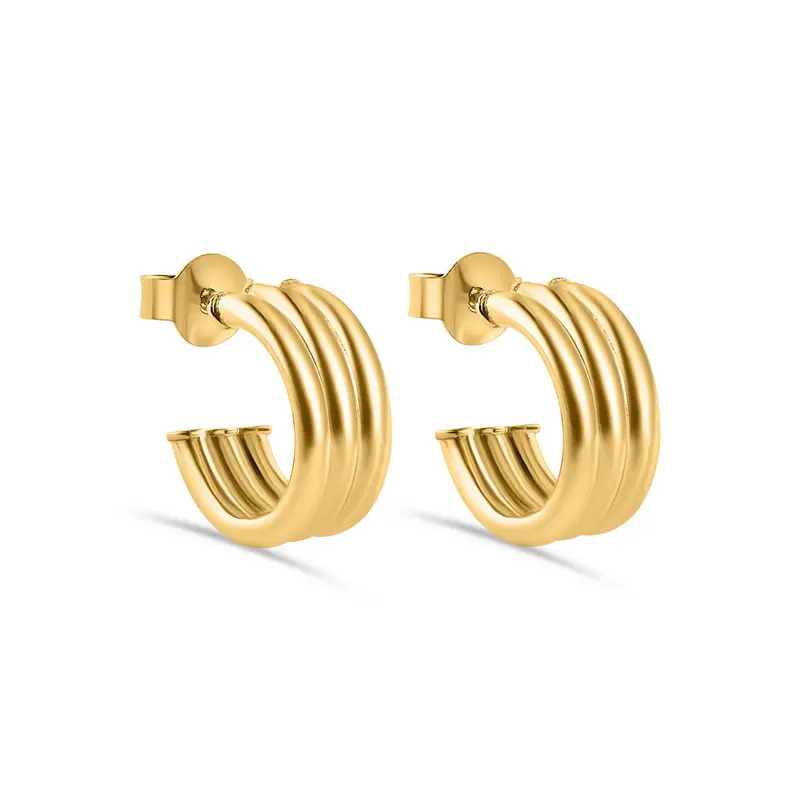 Triple Semi-Hoop Stud Earrings In 925 Sterling Silver – Rhodium & Gold Plated 2