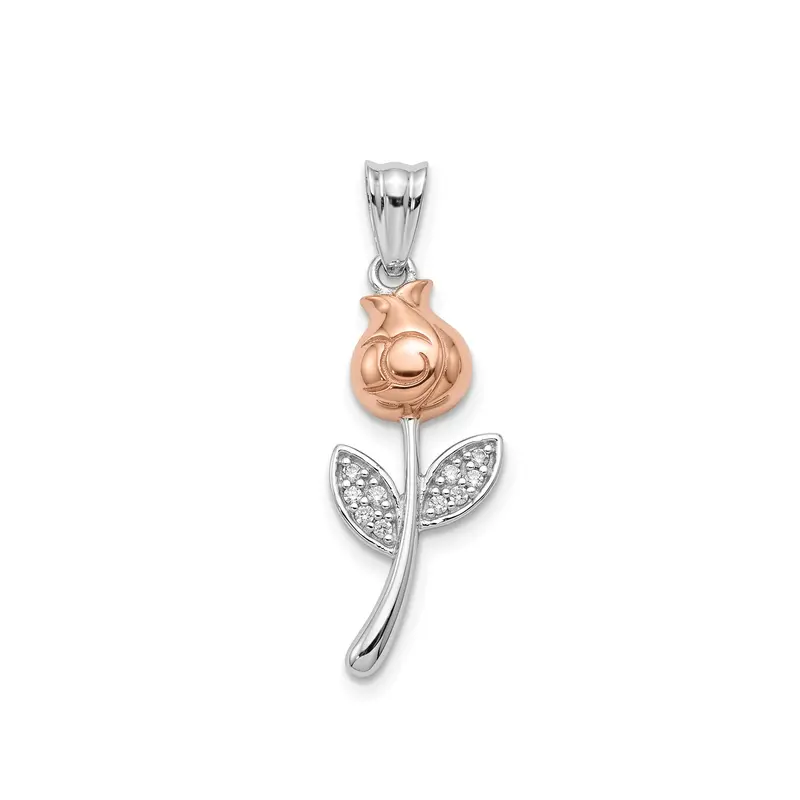 Two-Tone Moissanite Rose Pendant In Sterling Silver 2
