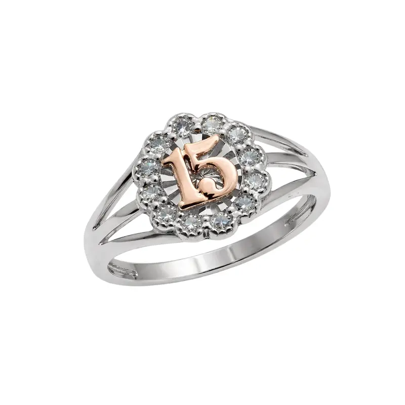 Two-Tone Sterling Silver Quinceañera Halo Ring With Moissanite Center Stone - Mgmr00076 1