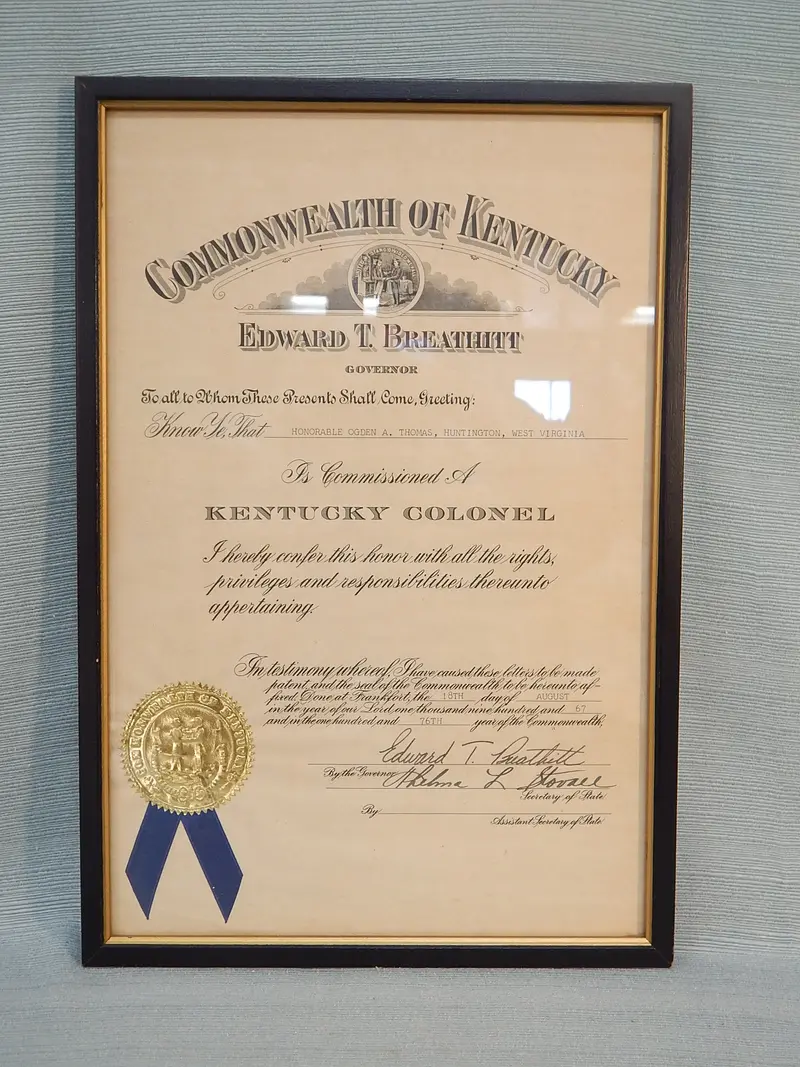 Vintage Kentucky Colonel Commission – Framed & Signed By Governor Ned Breathitt 1