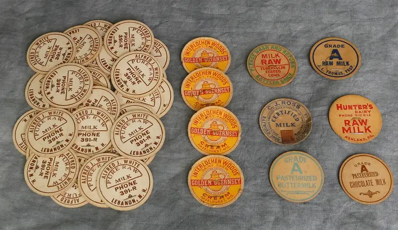 Vintage Milk Bottle Fiber Disc Caps – Lot Of 39 Dairy Closure Pieces 1