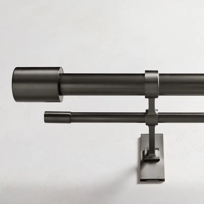 West Elm Extra-Long Double Curtain Rod – Gunmetal Finish, Adjustable 108–144 Inches 1