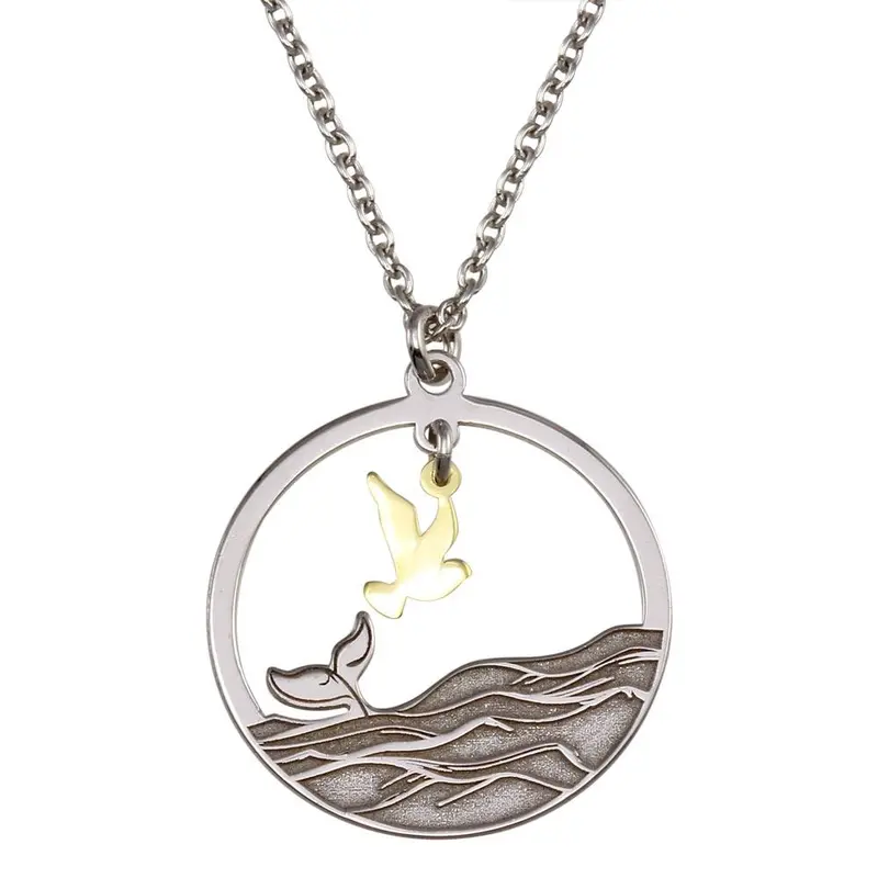 Whale Tail And Bird Pendant In Two-Tone Sterling Silver – Nature-Themed Keepsake Necklace Sop00157 1