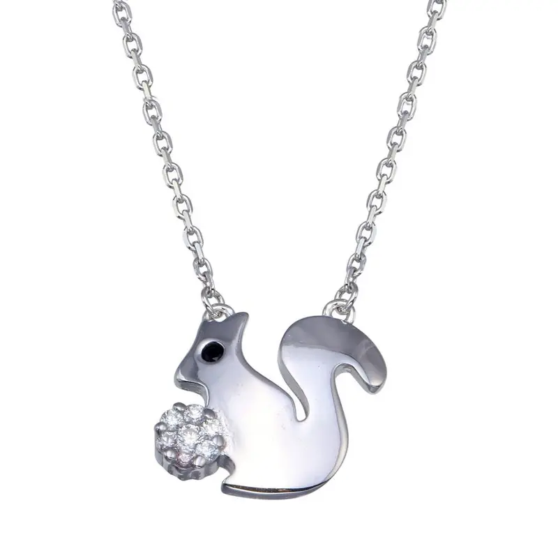 Whimsical Squirrel Charm Necklace In Rhodium-Plated 925 Sterling Silver - Gmn00083 1