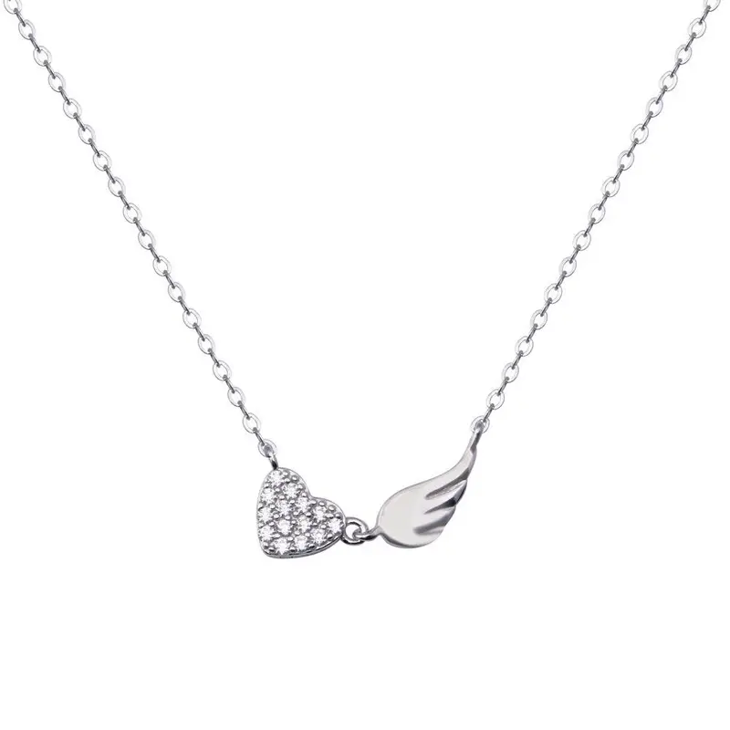 Wing-Heart Adjustable Necklace With Clear Cz – Rhodium-Plated 925 Sterling Silver (Stp01834) 1