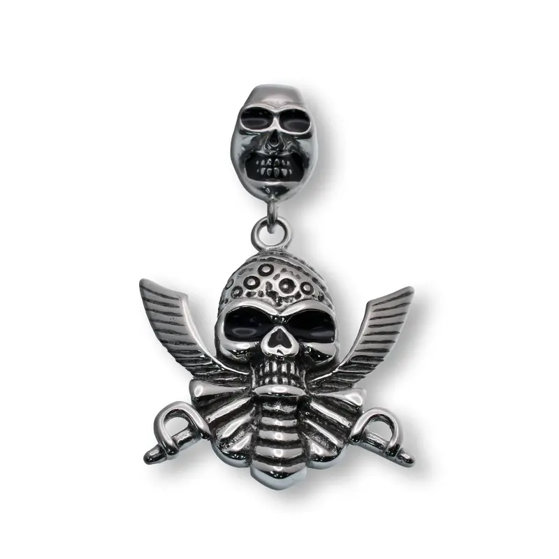 Winged Pirate Skull Pendant With Bandana Detail, Rhodium-Plated Stainless Steel – 30.2Mm × 27.7Mm 1