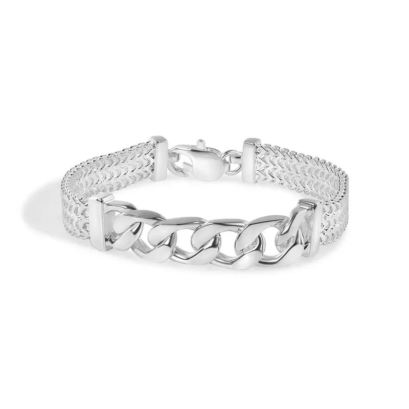 Zigzag Curb Center Bracelet – 925 Sterling Silver, 9.1Mm 1